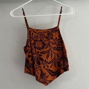 Rust Brown Floral Spaghetti Strap Bandana Top
